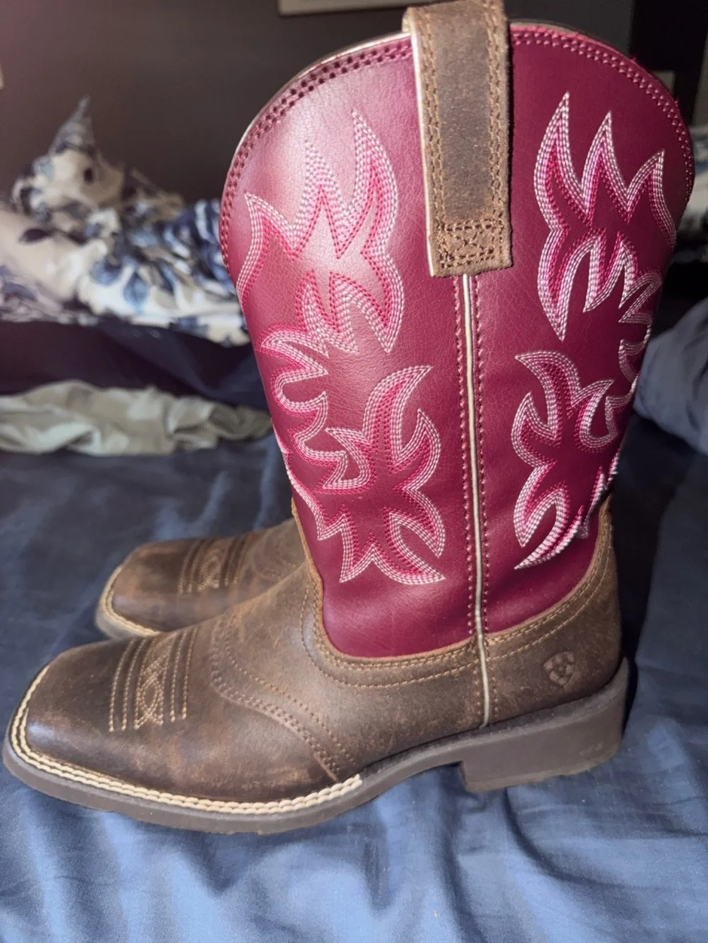Ariat Brown Footwear with Pink Shaft Cowboy Boots - Picture 5 of 7